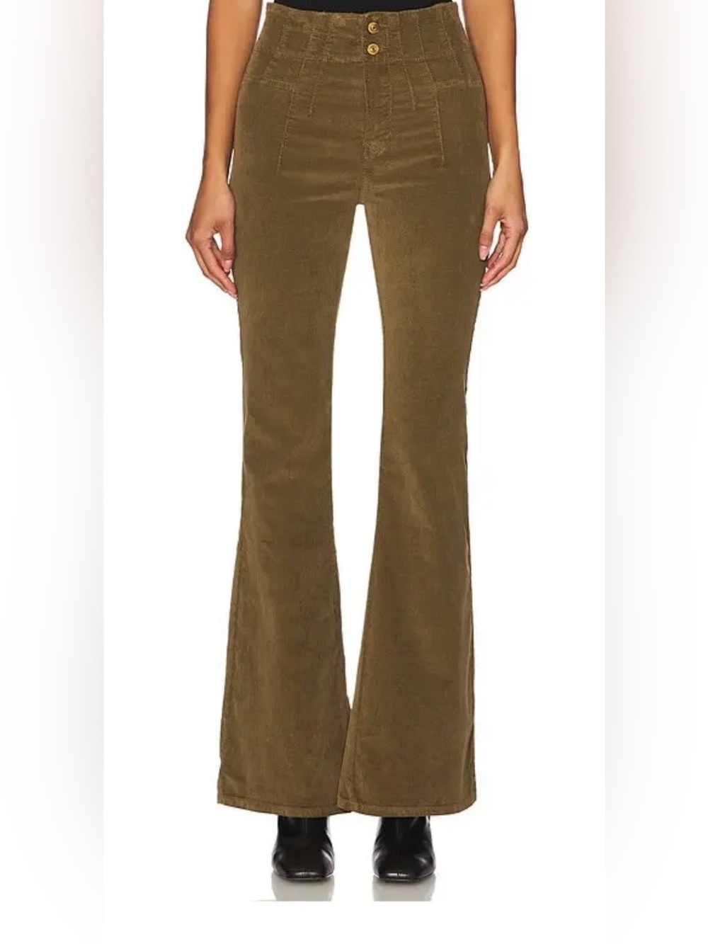 We The Free Jayde Cord High-Rise Flare Pants  in Olive